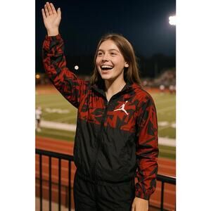 Jordan Windbreaker Jacket Black Red Medium Women Small Hooded Full Zip